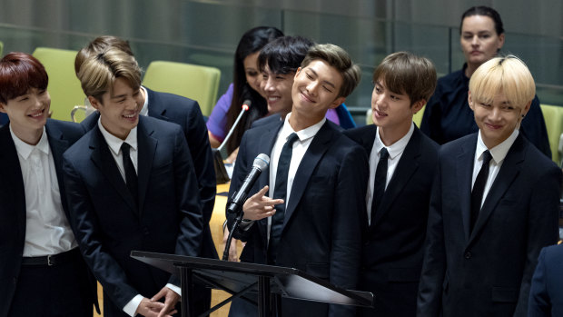Members of the Korean K-Pop group BTS at the United Nations last month.