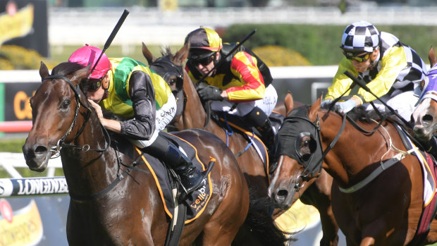 Home and hosed: The Chosen One forges clear for Blake Shinn in the Frank Packer Plate.