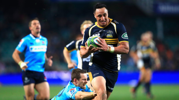 Out of sight: Wharenui Hawera races away to score for the Brumbies.