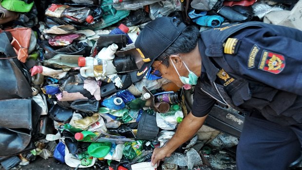 A container of Australian plastic waste impounded at the port of Batam, Indonesia.