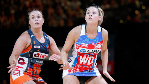 Effort rewarded: Sophie Halpin (right) will line up again for the Swifts against the Thunderbirds on Sunday.