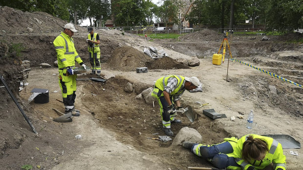An archaeological dig in Gamla Uppsala, Sweden, where researchers found two rare boat burials from the Viking age.