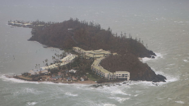 View of Daydream Island from an RAAF KA350 King Air tactical air mobility aircraft in the aftermath of Cyclone Debbie 12 months ago.