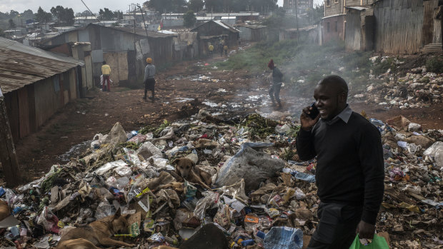One of the may rubbish dumps in Kibera.