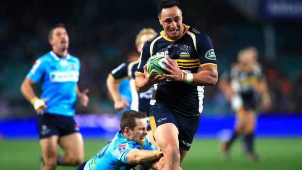 Out of sight: Lausii Taliauli scored the match-sealer for the Brumbies against the Waratahs.