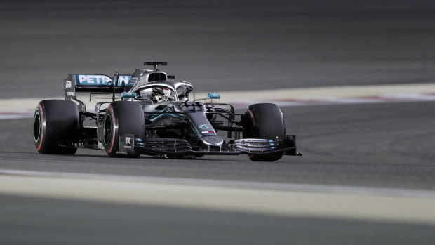 Mercedes driver Lewis Hamilton during a practice session at Bahrain.
