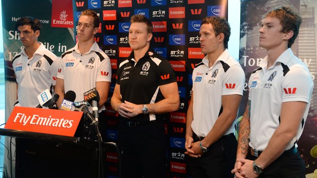 Collingwood announcing its leadership group from the Emirates lounge at Tullamarine Airport back in 2013.