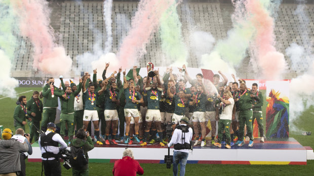 South Africa celebrate winning the series.