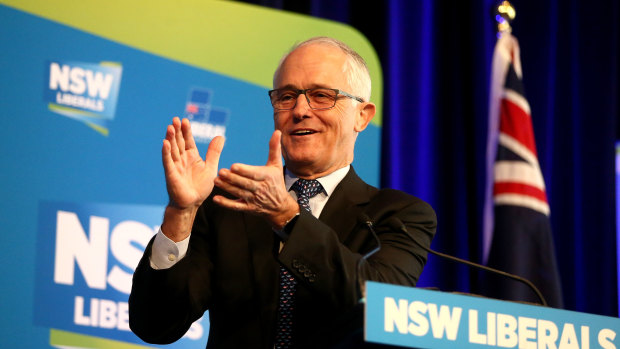 Prime Minister Malcolm Turnbull at the Liberal Party state conference on Saturday. 
