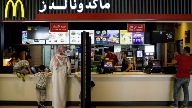 A McDonalds with separate men’s and women’s sections in Saudi Arabia. The dizzying changes put in place by Crown Prince Mohammed bin Salman have the potential to radically change Saudi women’s lives, if the men in their lives don’t put on the brakes. 