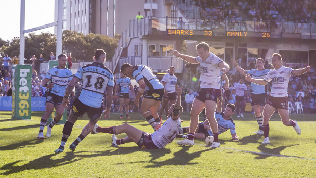 Joel Thompson crosses for the Sea Eagles in their unexpected win.
