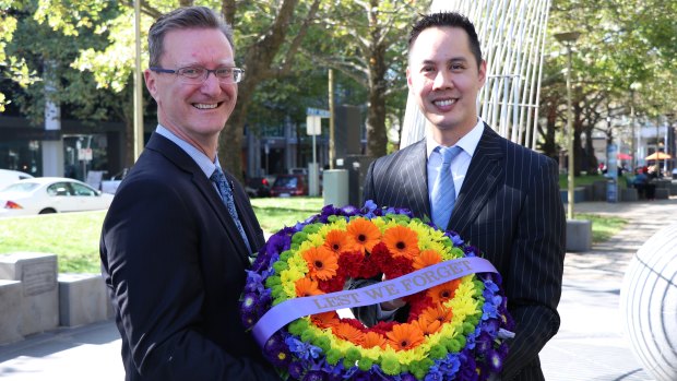 ACT minister for veterans Gordon Ramsay will join Vince Chong of DEFGLIS to lay the rainbow wreath this Anzac Day in Canberra, alongside Cate McGregor