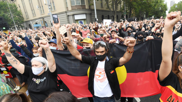 Protesters outside Victoria’s Parliament House on Tuesday. 