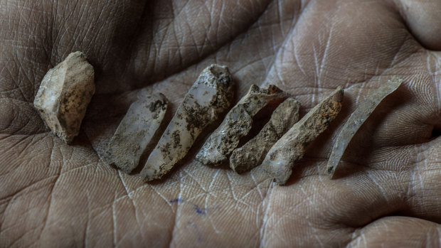 Small stones tools, called microliths from the Mesolithic era, found at excavation sites.