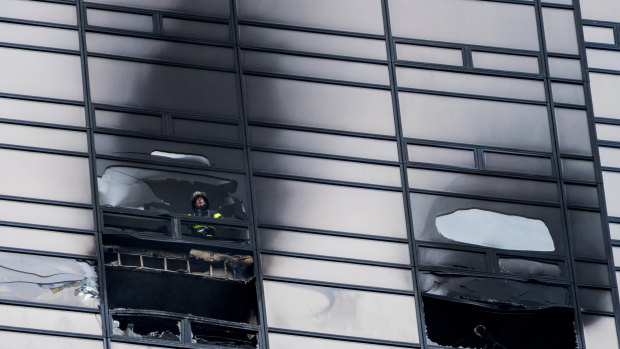 A firefighter inside Trump Tower.