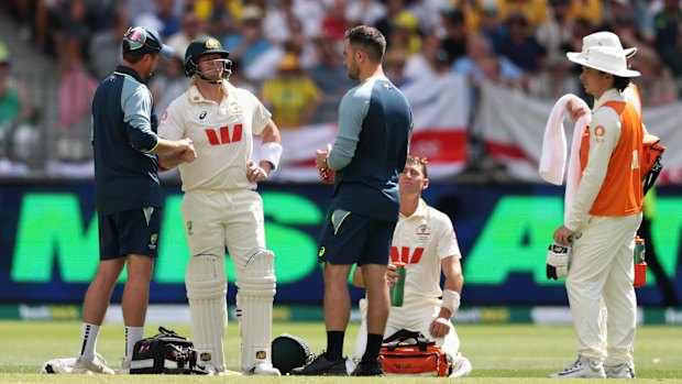 Steve Smith was battered by England’s quicks.