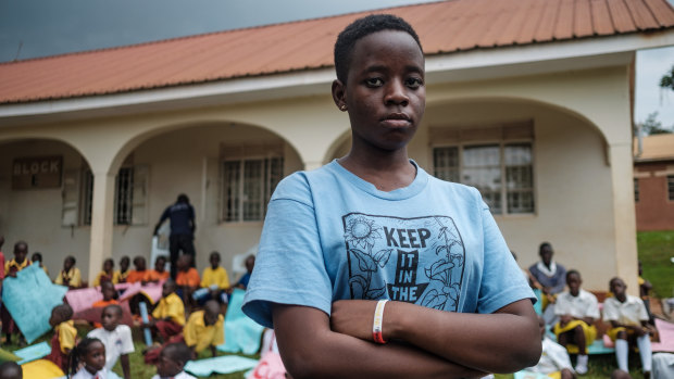 Leah Namugerwa, a prominent 15-year-old climate activist in Uganda.