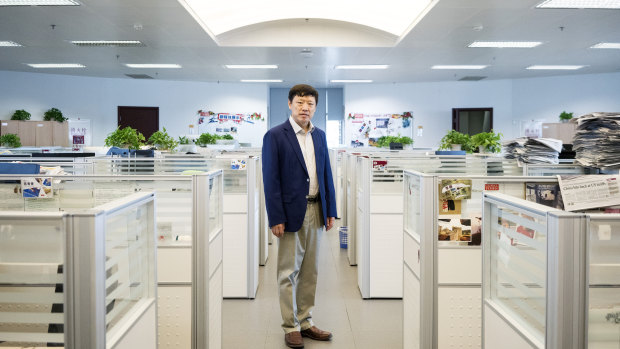 Hu Xijin, editor in chief of the Global Times, at the nationalist tabloid's newsroom in Beijing.