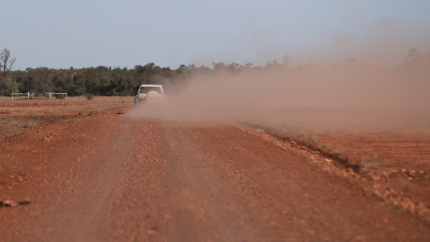Prime Minister Scott Morrison's vehicle convoy is seen during a regional tour in Quilpie in south west Queensland in August.