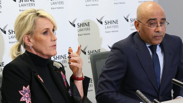 A Shine Lawyers team backed by high-profile environmental crusader Erin Brockovich is investigating PFAS contamination around RAAF Base Amberley. Ms Brockovich is pictured here with senior lawyer Roger Singh.