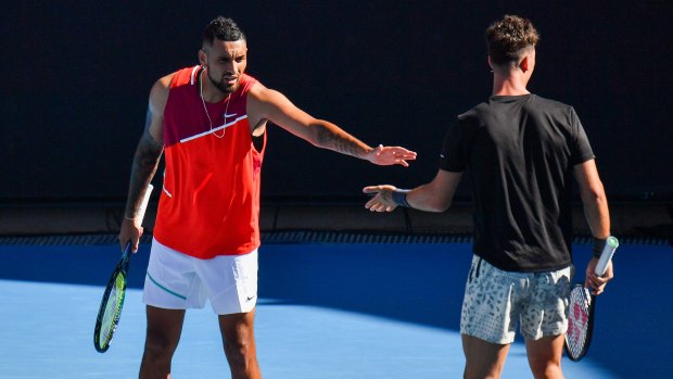 Thanasi Kokkinakis and Nick Kyrgios won their doubles match with fellow Aussies Alex Bolt and James McCabe on day three at Melbourne Park.