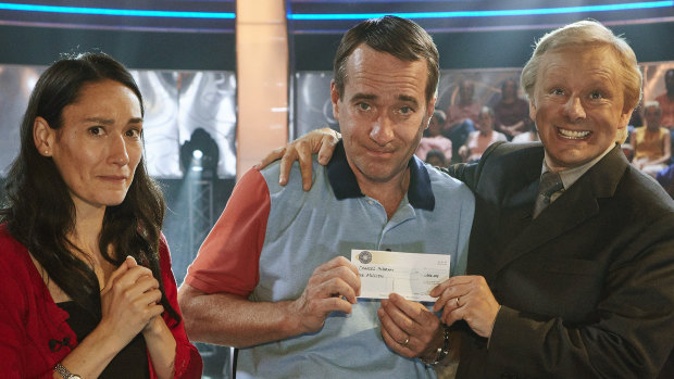 Sian Clifford, Matthew Macfadyen and Michael Sheen in Quiz.