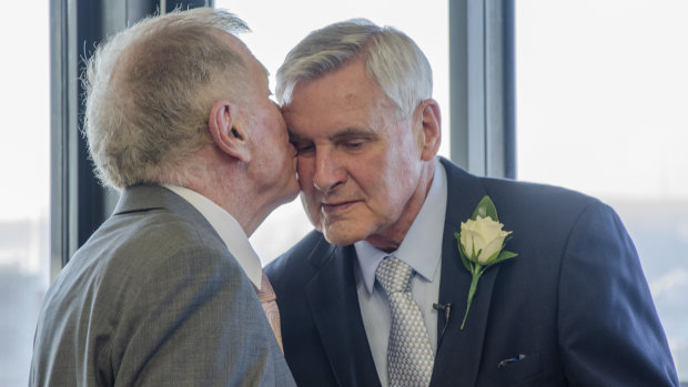 Michael Kirby married his partner Johan van Vloten on the 50th anniversary of when they first met on Monday.