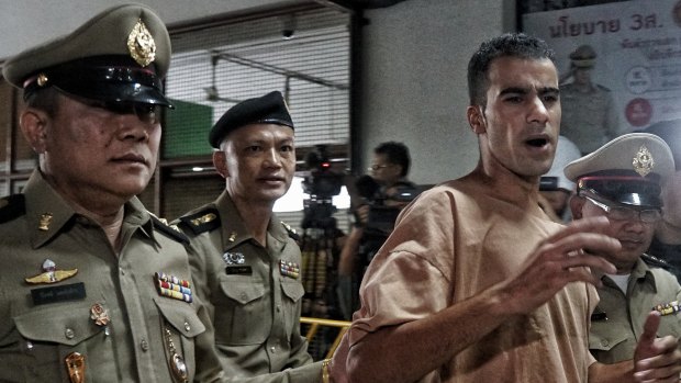 Hakeem al-Araibi arrives at a Thai court for his extradition hearing in 2019.