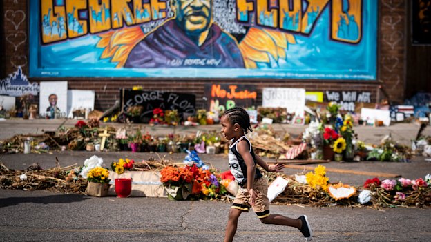 George Floyd Square in Minneapolis is filled with tributes. 