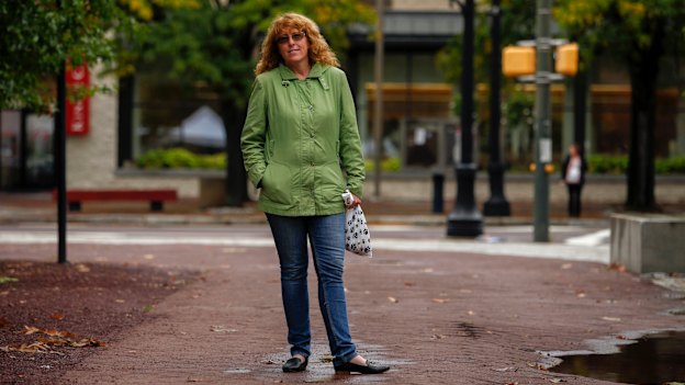 A "conservative in the middle": Linda Grogan at a farmers' market in Wilkes-Barre, Pennsylvania.