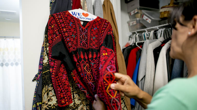 Rashida Tlaib with her mother's thobe, which she plans to wear at her swearing-in.