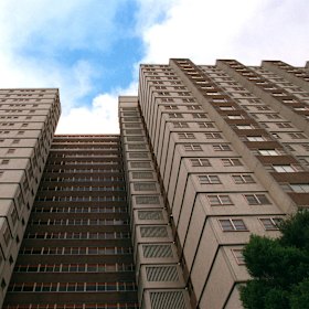 The most common style of Melbourne’s high-rise housing commission flats; factory pre-cast concrete panels with no balconies.