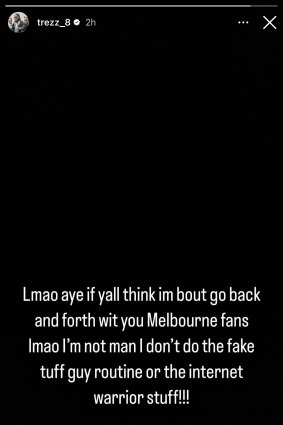 An Instagram story post by Adelaide 36ers basketballer Montrezl Harrell after the stoush in the game against Melbourne United.