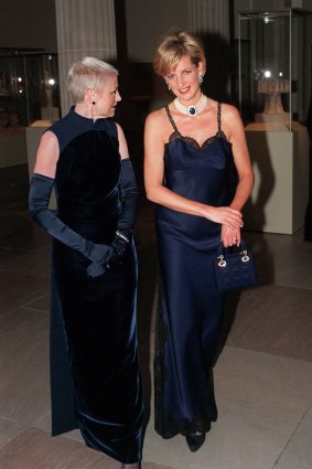 Princess Diana arrives for the 1996 gala with Liz Tilberis, then editor-in-chief of Harper's Bazaar and former editor of British Vogue.