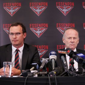 Essendon chief executive Xavier Campbell and chairman Lindsay Tanner