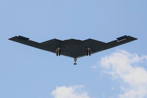 A B-2 bomber arrives at Whiteman Air Force Base in Missouri after returning from the Iranian nuclear site strike.