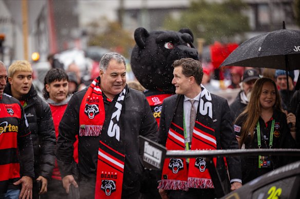 Perth power pair Mal Meninga and Anthony De Ceglie on the Bear walk last weekend.