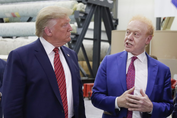 Donald Trump and Anthony Pratt at Pratt Industries’ box factory in Ohio in 2019.