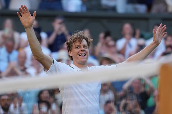 Jannik Sinner celebrates back-to-back Wimbledon titles.
