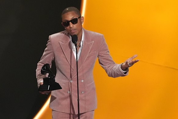 Pharrell Williams accepts the Dr Dre global impact award.