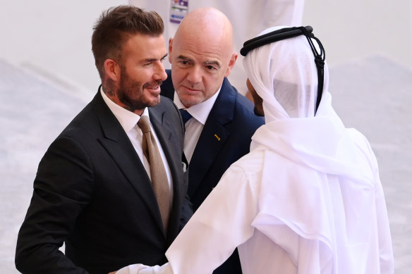David Beckham and FIFA president Gianni Infantino in Qatar this week.