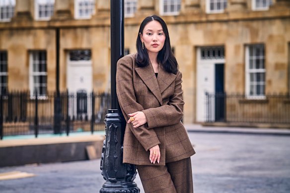 Yerin Ha on the set of Bridgerton season 4.