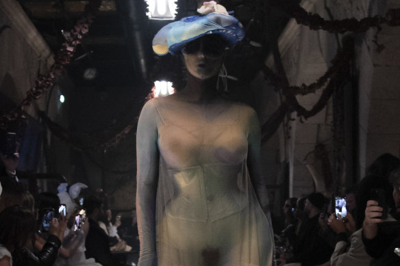 The John Galliano for Maison Margiela Spring/Summer 2024 haute couture show that featured sheer dresses with merkins underneath.