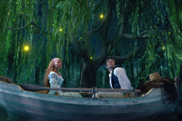 A scene from the new film of The Little Mermaid, showing Halle Bailey as Ariel and Jonah Hauer-King as Prince Eric.