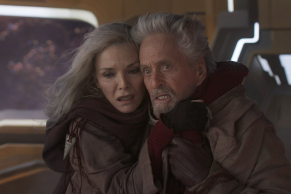 Michelle Pfieffer and Michael Douglas as husband and wife in Ant-Man and the Wasp: Quantumania.