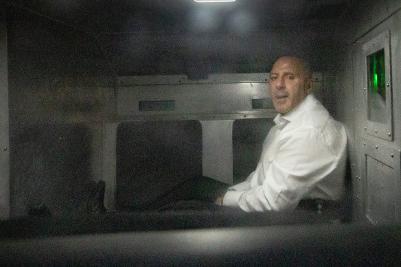 Tony Mokbel leaves the County Court in a prison van on February 6.