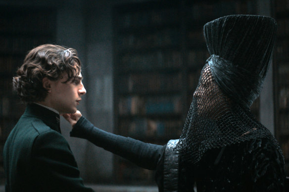 Timothee Chalamet and Charlotte Rampling in a scene from Dune.