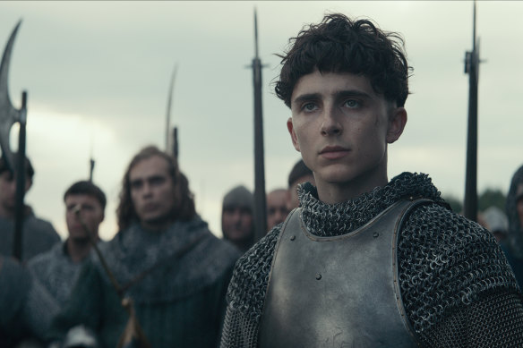 Timothee Chalamet, whose star is rapidly  rising, plays Hal in The King.
