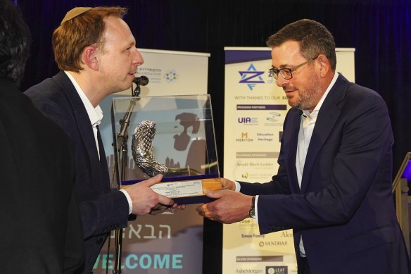 Andrews is presented with the Jerusalem Prize on Sunday night
