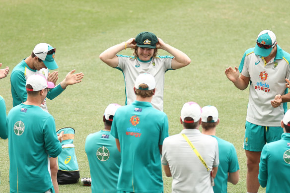 Andrew McDonald handed Will Pucovski, pictured, a baggy green cap 12 months ago.  